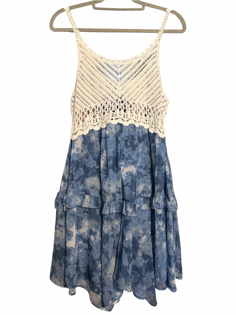 Ally b Blue and White Crochet Lace coverup sheer dress